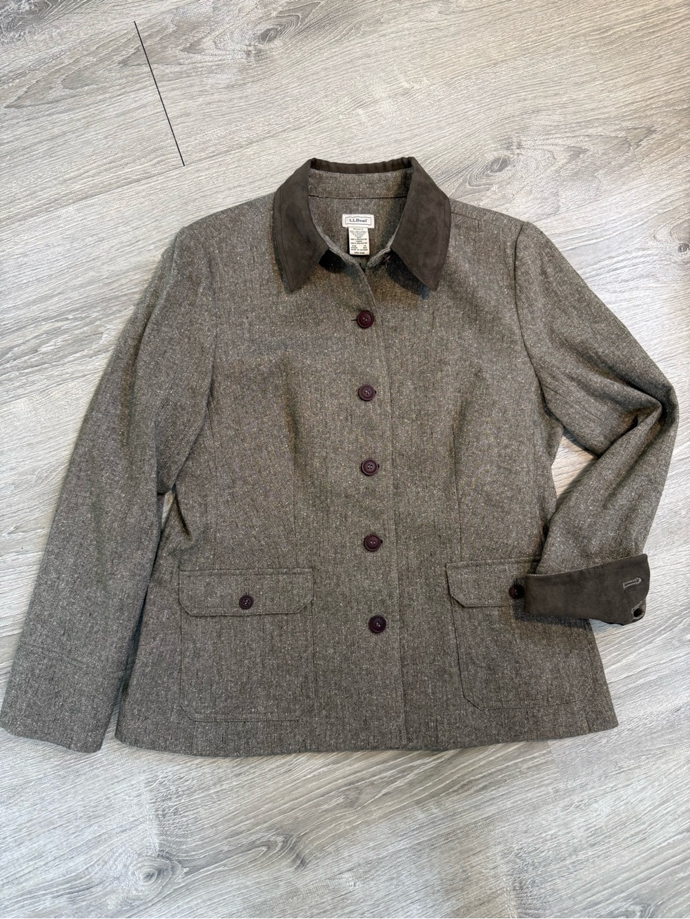 Vintage L.L. Bean Wool Blend Button Front Jacket with Silk Y2K - Suede accents